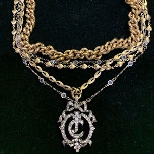 Juicy couture multi strand gold and silver necklace.rhinestone charm adjustable